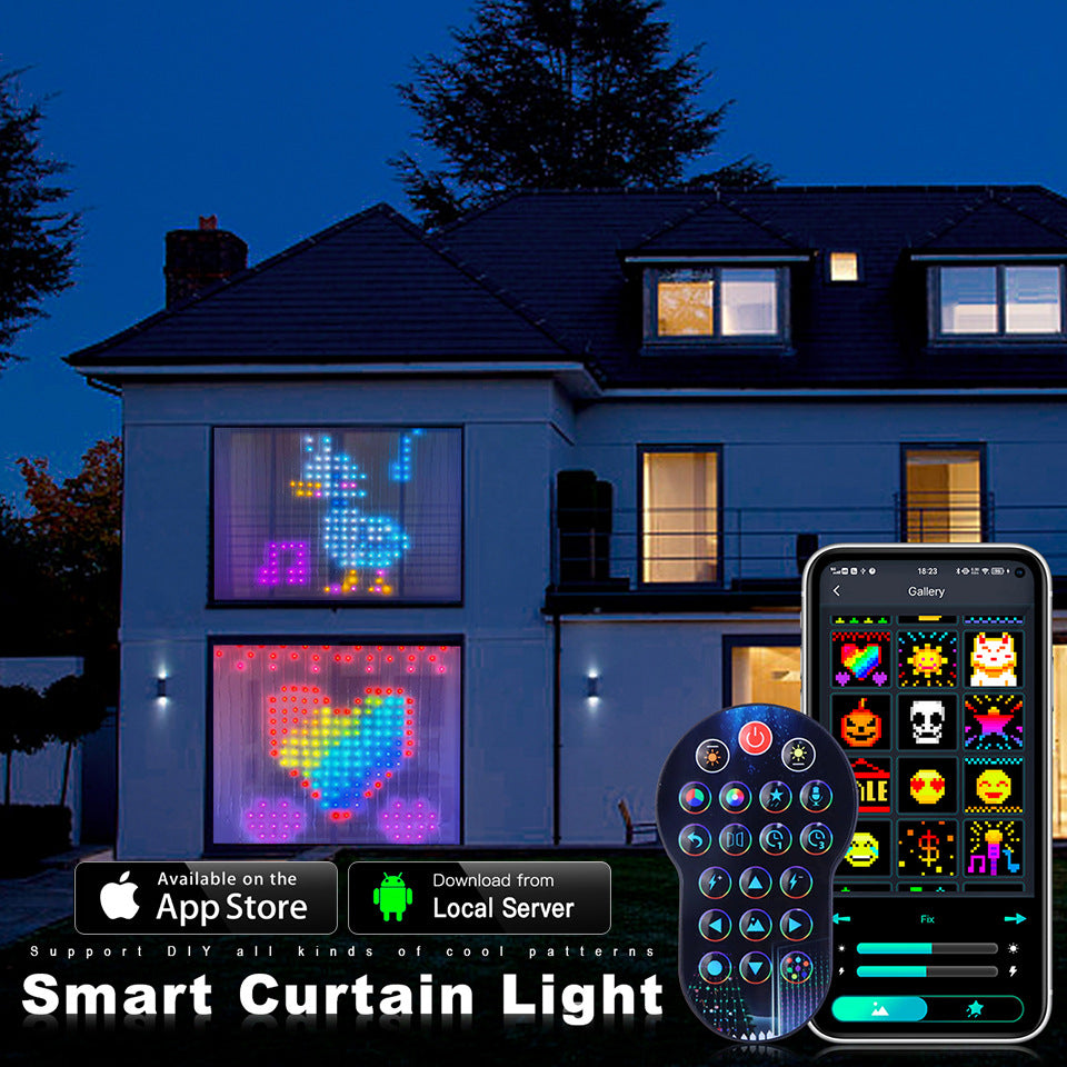 Smart LED RGB Curtain String Lights with Bluetooth App Control