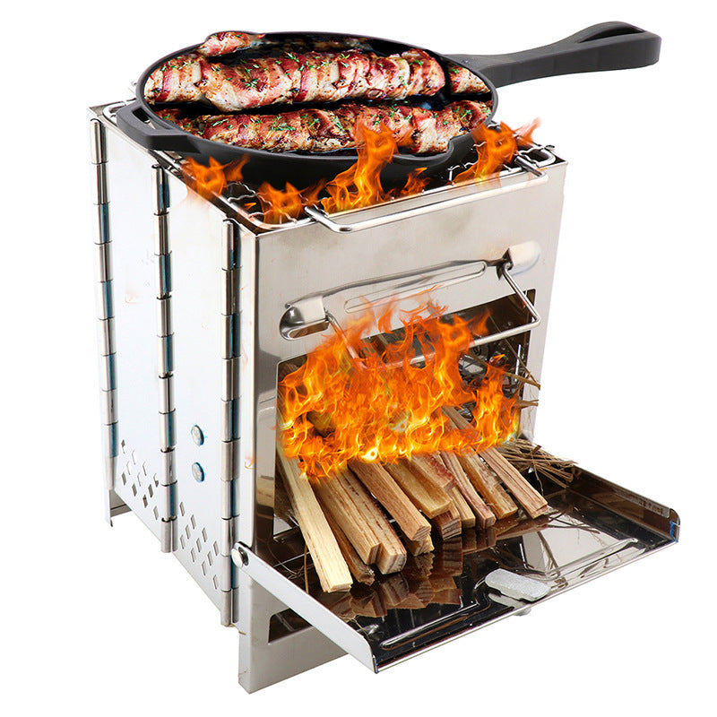 Folding Camping Wood Stove in Stainless Steel, Portable and Compact
