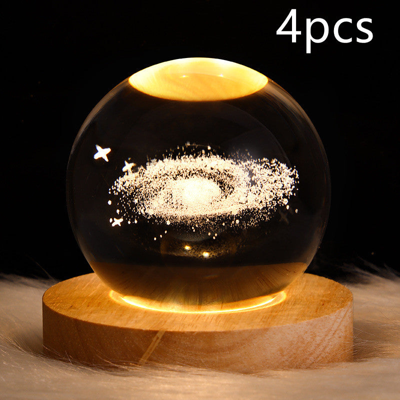 LED Galaxy Crystal Ball Night Light With Solid Wood Base