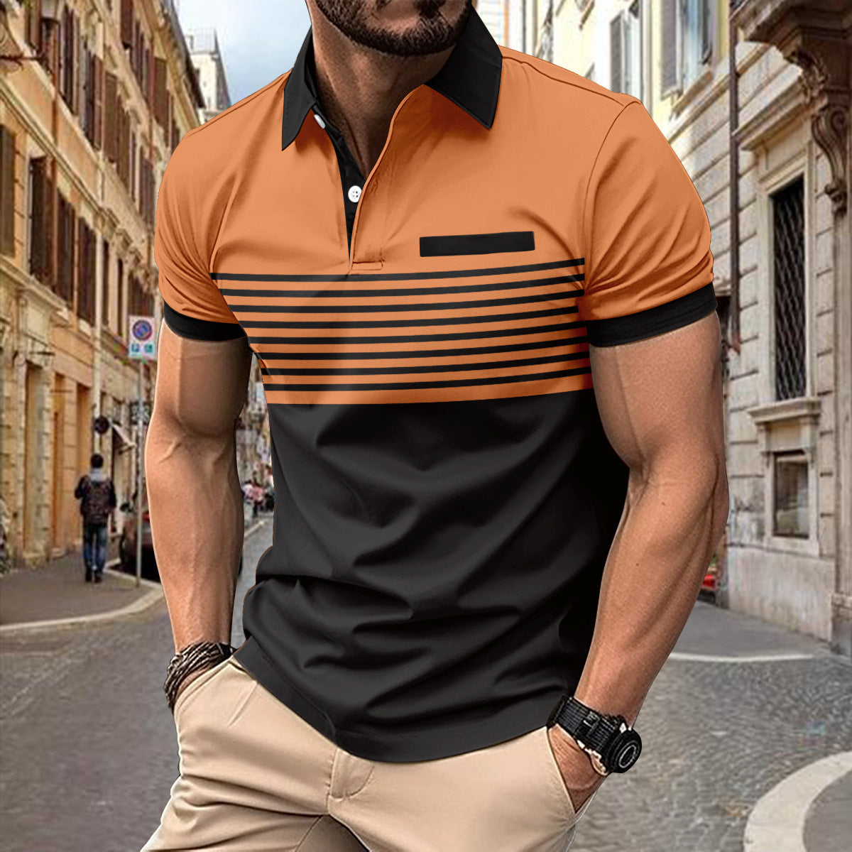 Men's Casual Striped Shirt with Chest Pocket in Thirteen Colours