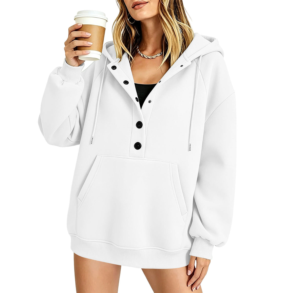 Women's Casual Loose-Fit Hooded Sweatshirt with Pockets, Long Sleeve