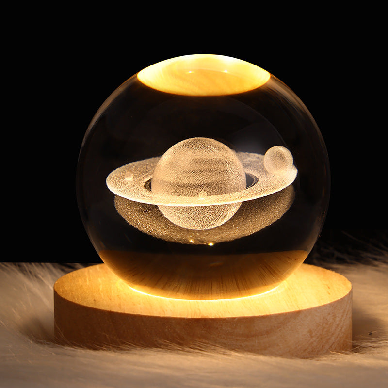 LED Galaxy Crystal Ball Night Light With Solid Wood Base