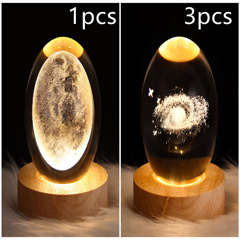 LED Galaxy Crystal Ball Night Light With Solid Wood Base