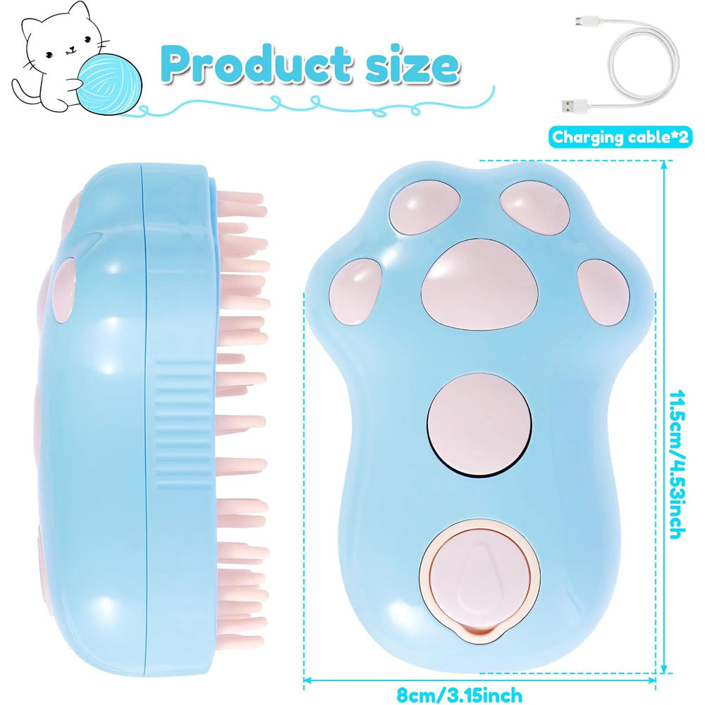 Rechargeable Steam Cat Brush with Soft Silicone Teeth, Paw Shaped