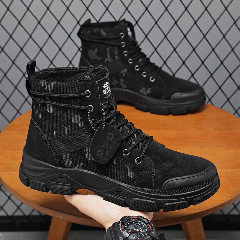 Men's High-Top Camouflage Hiking Boots With Mesh Lining