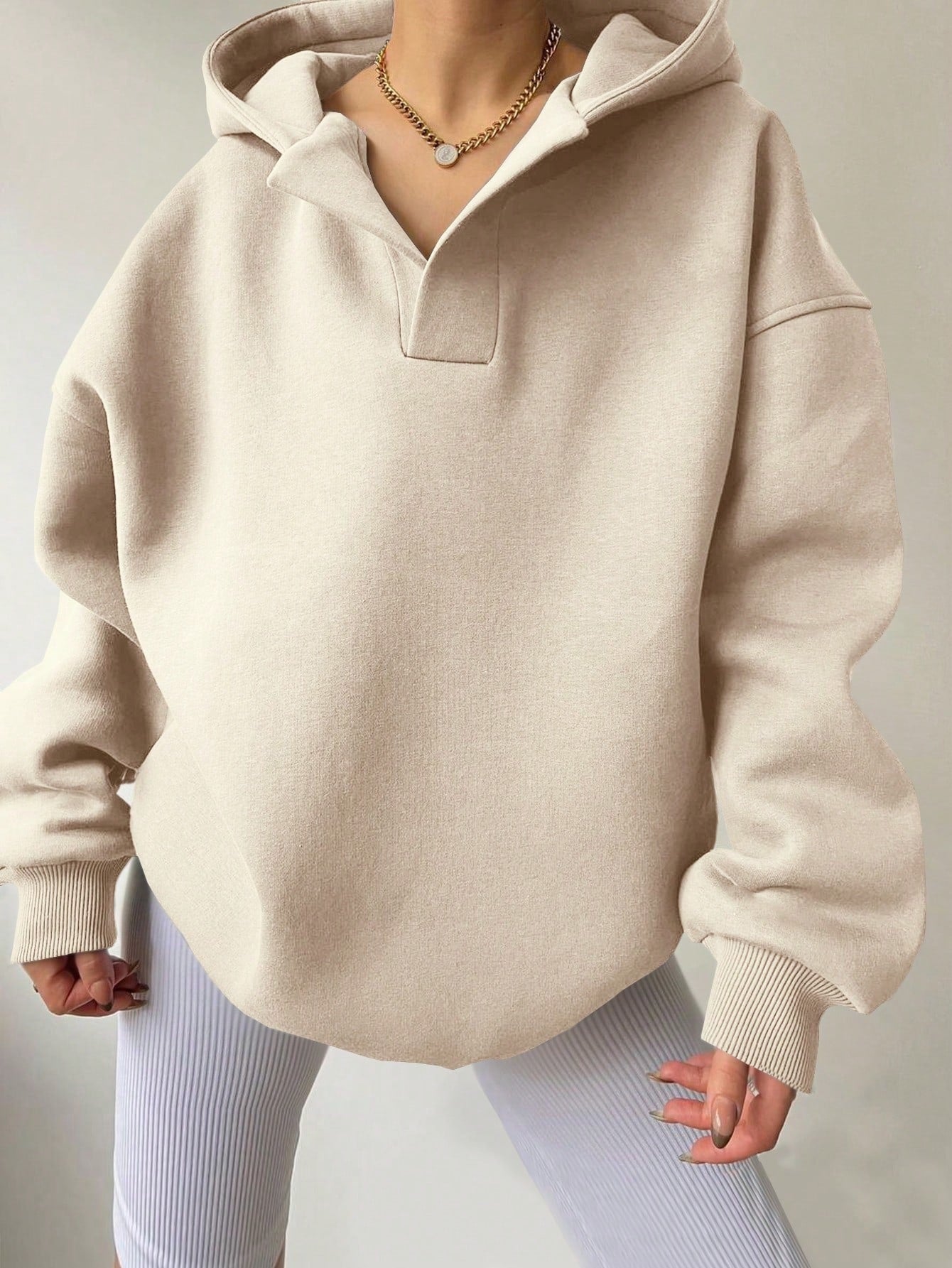 Women's Solid Colour Loose Hoodie with Long Sleeves