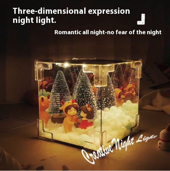DIY Mirror LED Cube Lamp with 3D Santa Snowman Christmas Scene