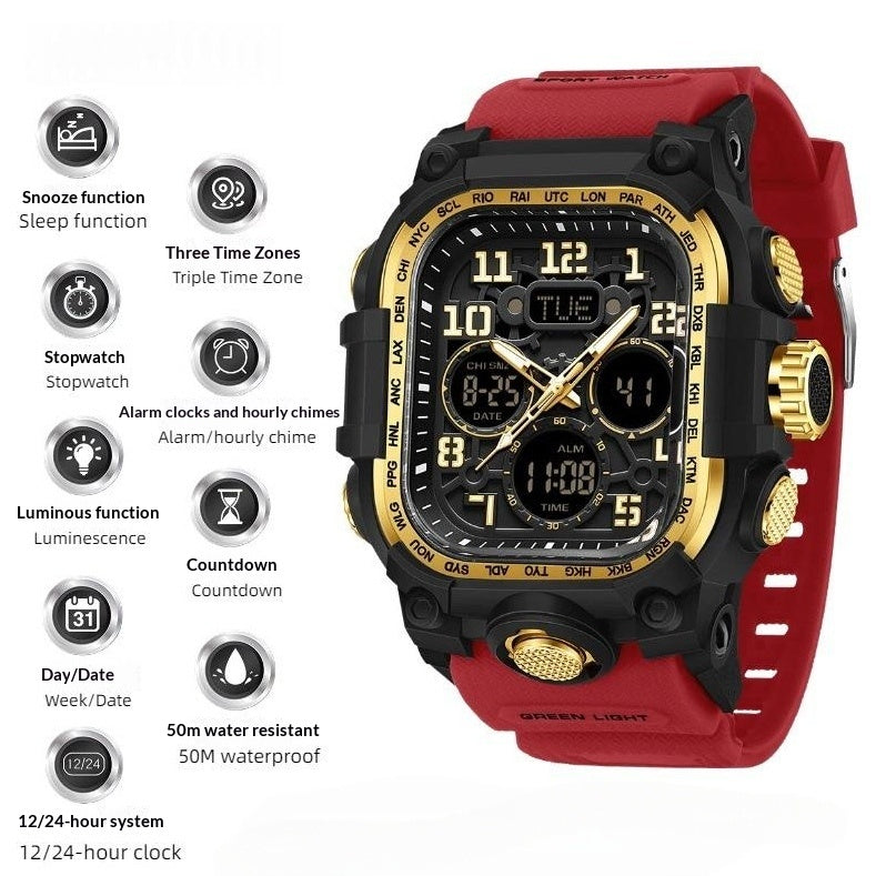 Men's Waterproof Square Digital Sports Watch with Countdown Timer