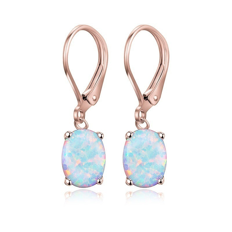 Four-Claw Oval Opal Earrings in Gold Rose Gold or Silver