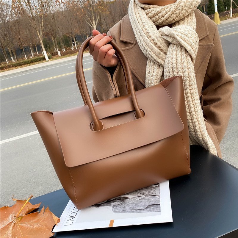 Women's Large Capacity Retro Shoulder Tote Bag, Solid Colour