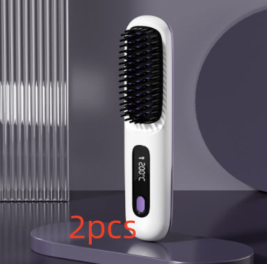 2-in-1 Cordless Hair Straightener Brush, USB Rechargeable