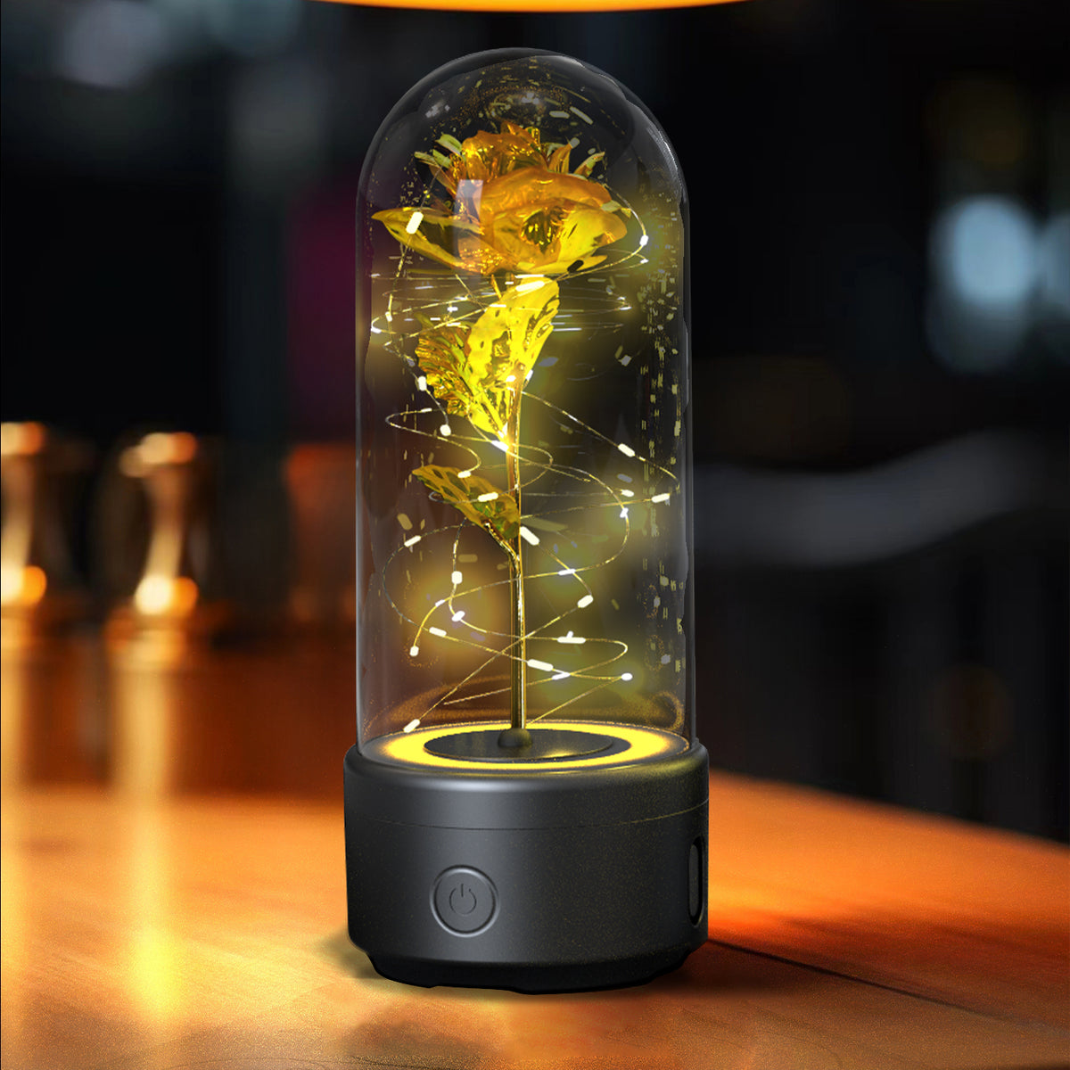 Rose Flower LED Night Light With Bluetooth Speaker In Glass Dome