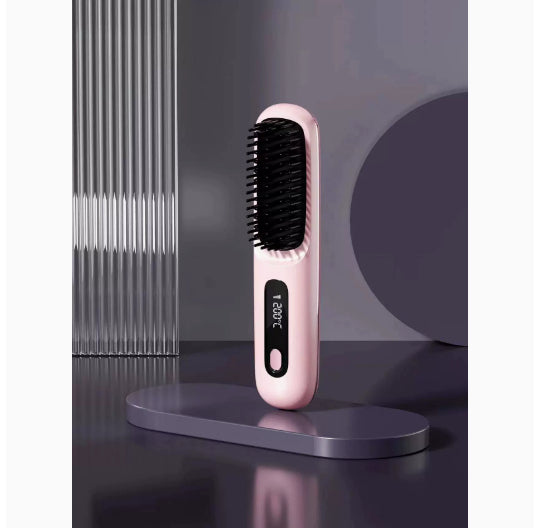 2-in-1 Cordless Hair Straightener Brush, USB Rechargeable