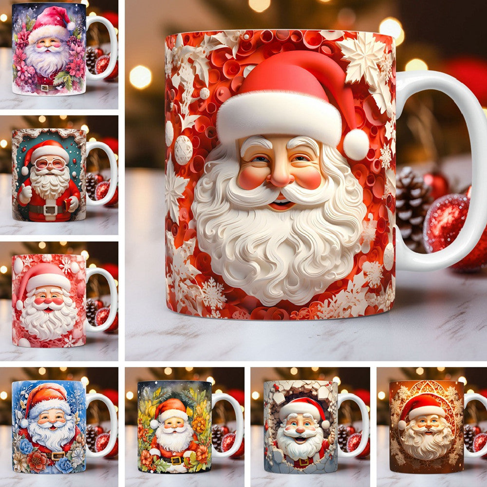 3D Christmas Ceramic Mug with Santa Snowman Space Design