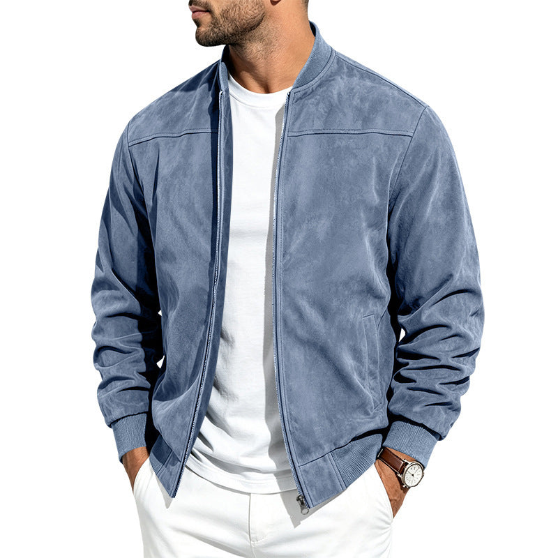 Men's Suede Zip-Up Jacket With Full Zip Closure, Casual Fit
