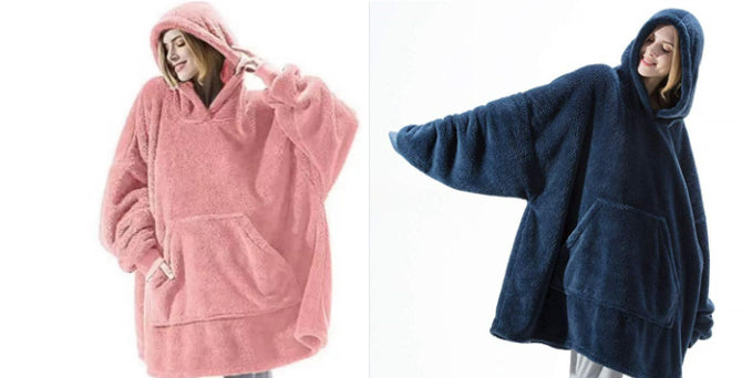 Oversized Fleece Hoodie With Big Pocket, Thick Double-Sided