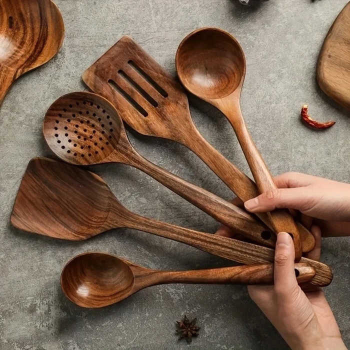 Set da 5 utensili da cucina in legno di noce dal design rustico
