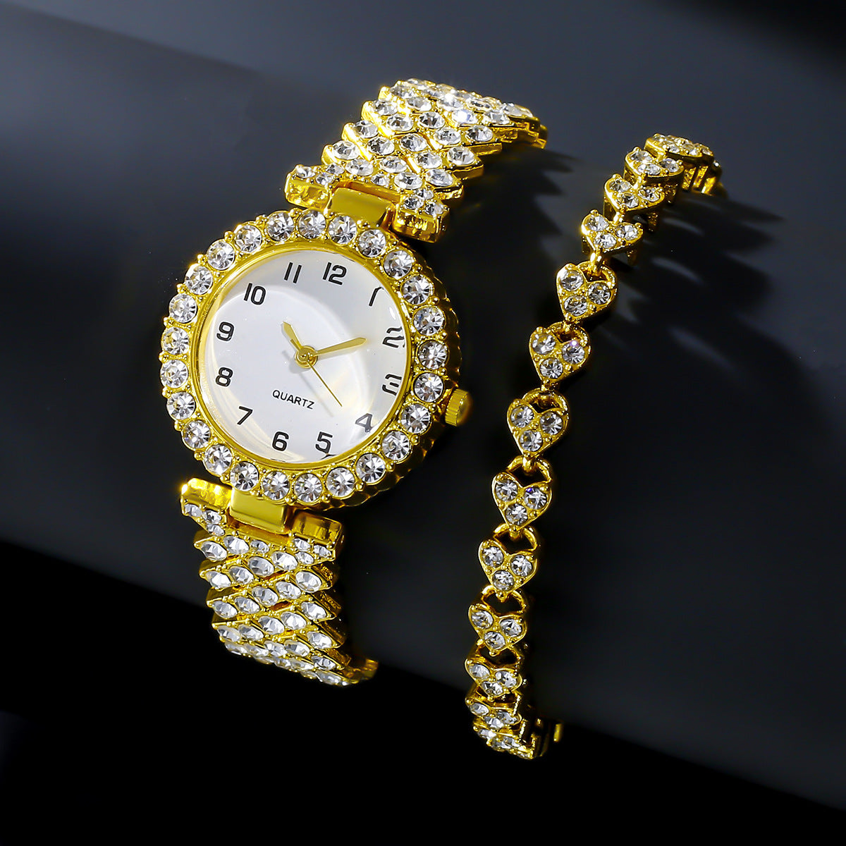 Women's 2 Piece Quartz Watch And Bracelet Set In Gold Or Silver