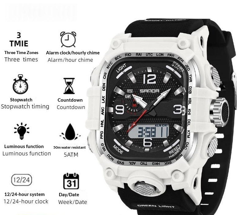Men's Waterproof Square Digital Sports Watch with Countdown Timer