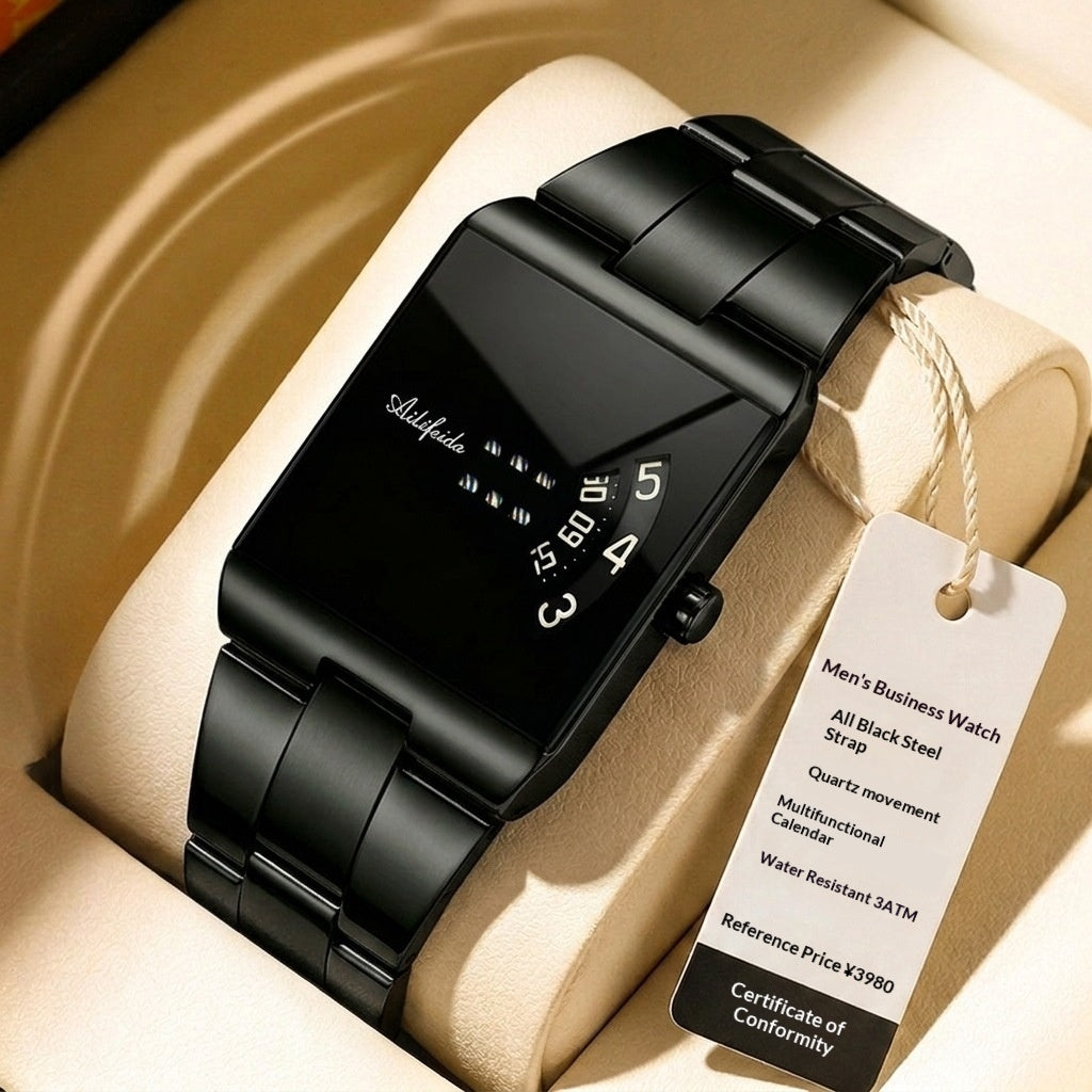 Square Quartz Waterproof Steel Band Luxury Men's Wristwatch