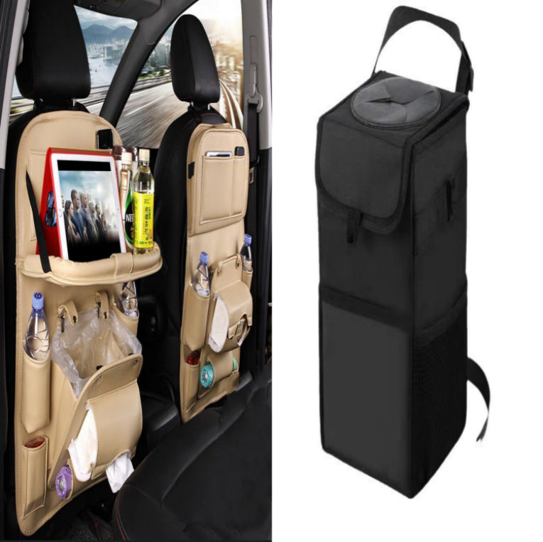 PU Leather Car Seat Back Storage Bag With Multiple Pockets