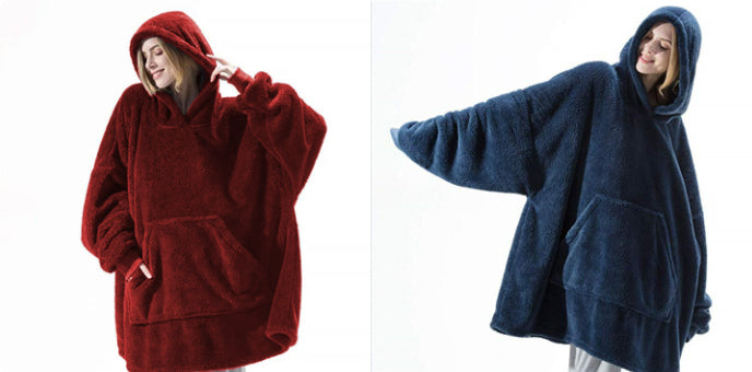 Oversized Fleece Hoodie With Big Pocket, Thick Double-Sided