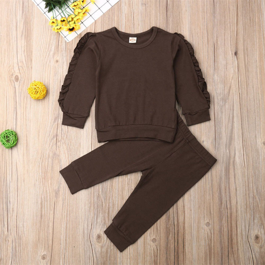 Baby Ruffle Sweatshirt and Pants Two-Piece Outfit for Autumn