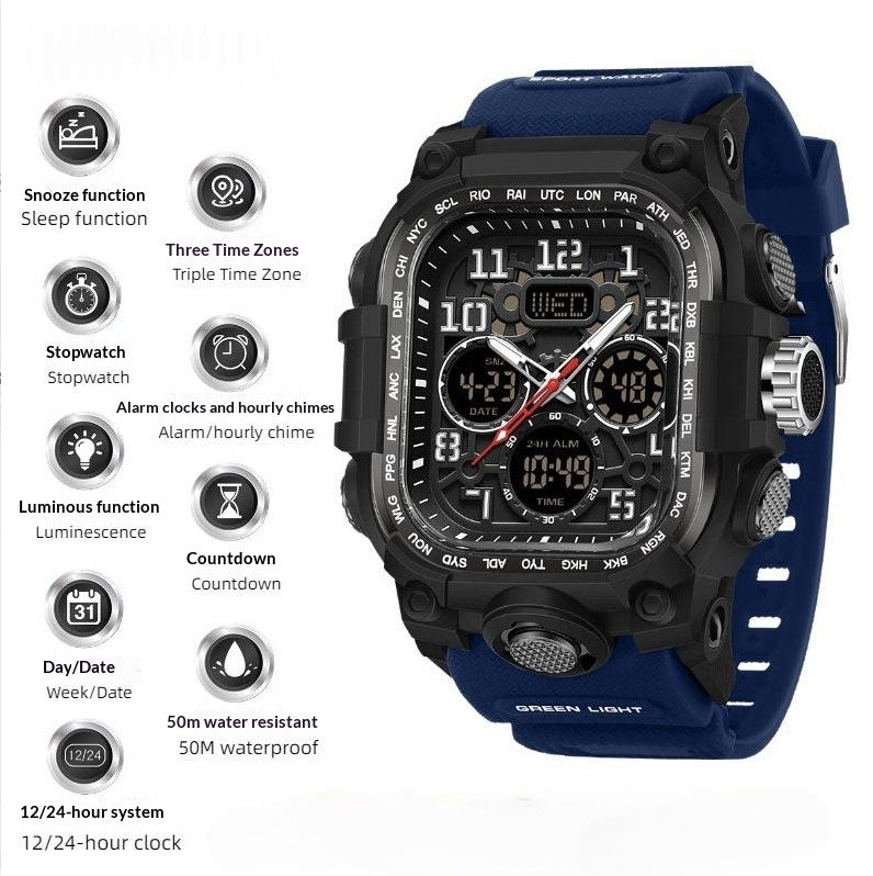 Men's Waterproof Square Digital Sports Watch with Countdown Timer