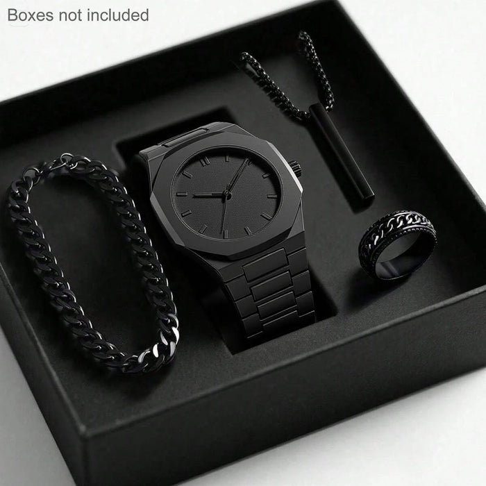 Coffret cadeau pour homme avec montre à quartz, collier, bracelet et bague