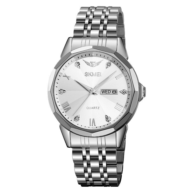 Men's Business Quartz Watch with Calendar and Solid Steel Strap