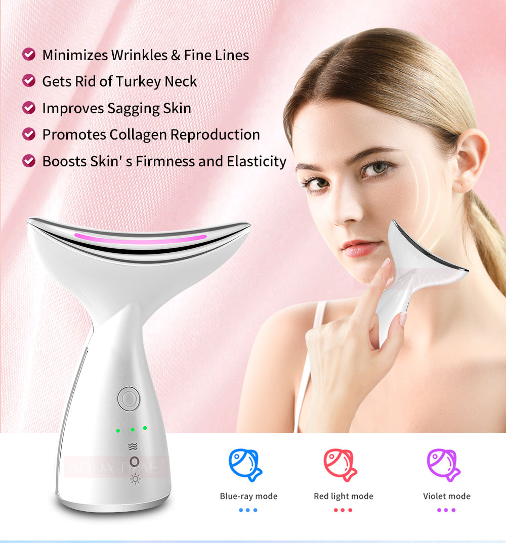 EMS Neck and Face Beauty Device with Three LED Light Colours