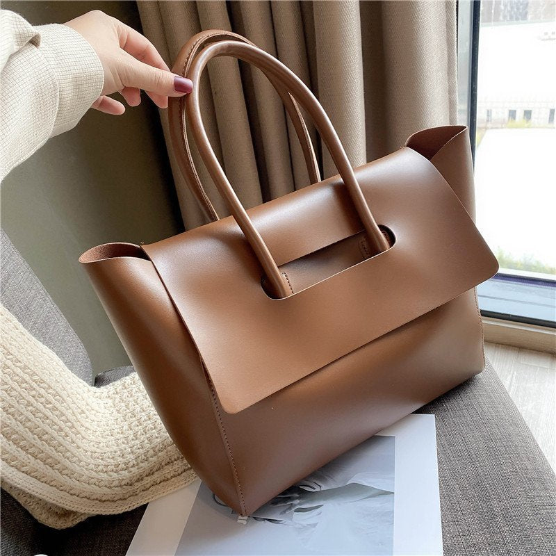 Women's Large Capacity Retro Shoulder Tote Bag, Solid Colour