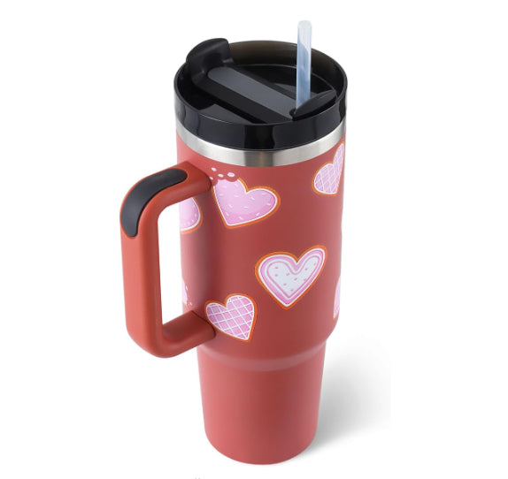 40oz Insulated Tumbler With Handle And Straw, Leakproof Lid