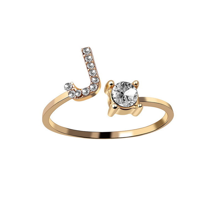 Anillo ajustable con letra inicial en oro, plata u oro rosa