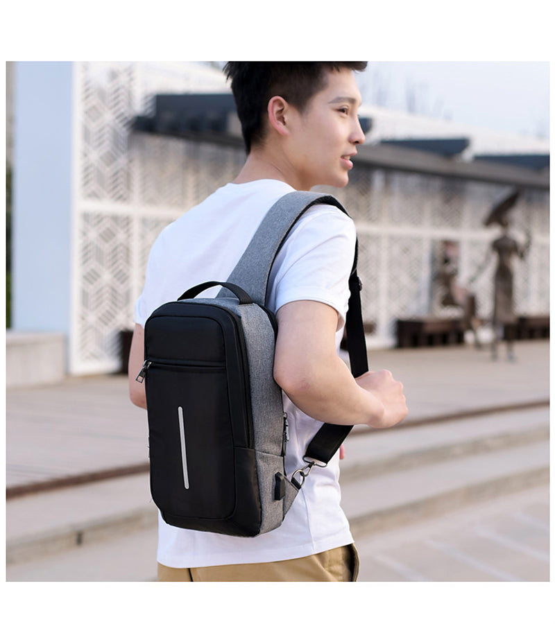 Anti-Theft USB Charging Chest Bag for Men, Polyester Crossbody Sling