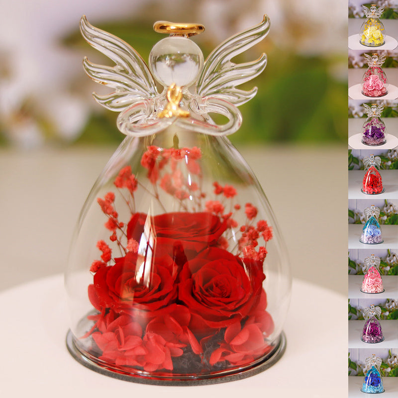 Eternal Flower Angel Gift Box with Glass Cover Dried Rose