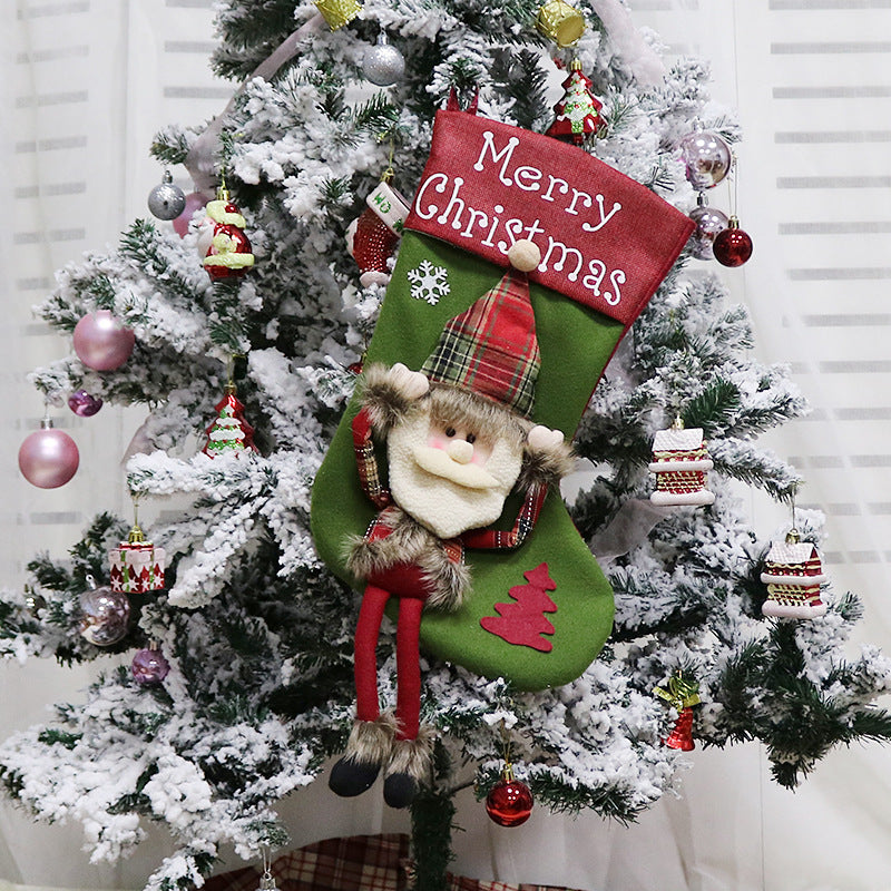 Big Plush Christmas Stockings Set with 3D Santa Snowman Elk