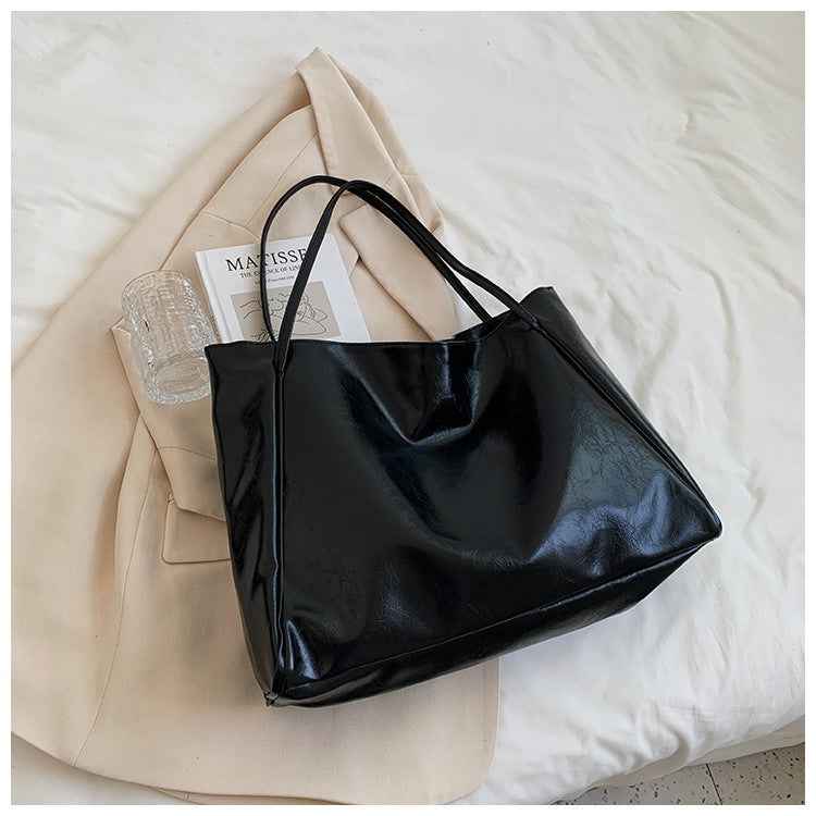 Large Capacity Women's Leather Handbag, Japanese Korean Style Tote
