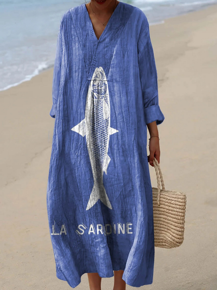 Lillian | Robe classique à imprimé artistique de sardines