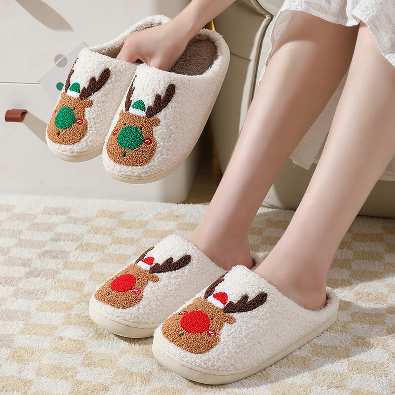 Christmas Elk Slippers Soft Cosy Slip-On House Shoes