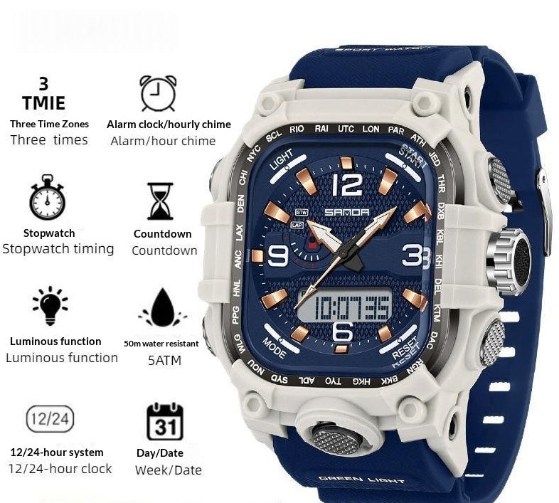 Men's Waterproof Square Digital Sports Watch with Countdown Timer