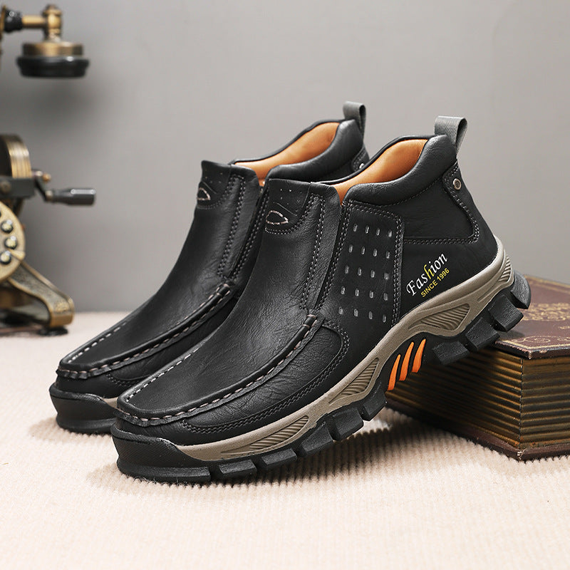 Men's Casual Metal-Detail Ankle Boots with Chunky Heel