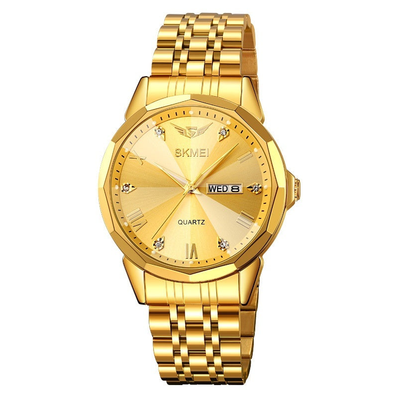 Men's Business Quartz Watch with Calendar and Solid Steel Strap