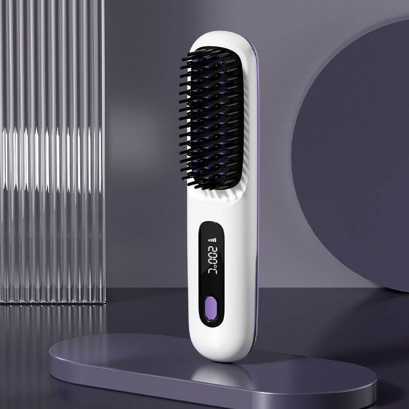 2-in-1 Cordless Hair Straightener Brush, USB Rechargeable