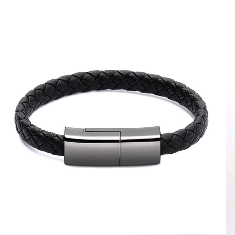 Leather Bracelet Charging Cable, Wearable USB Data Cord