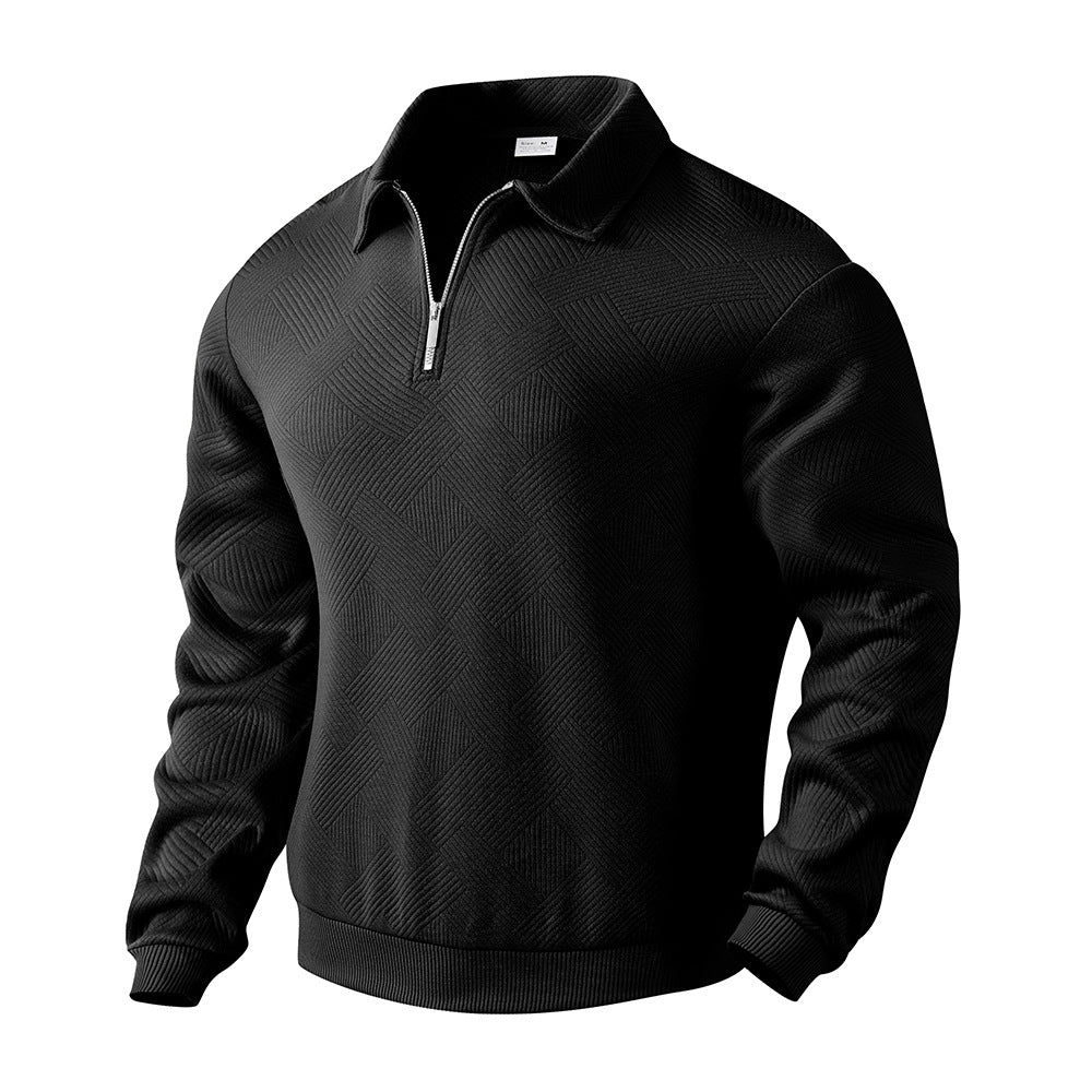 Men's Lapel Jacquard Half-Zip Sweatshirt in Solid Colours
