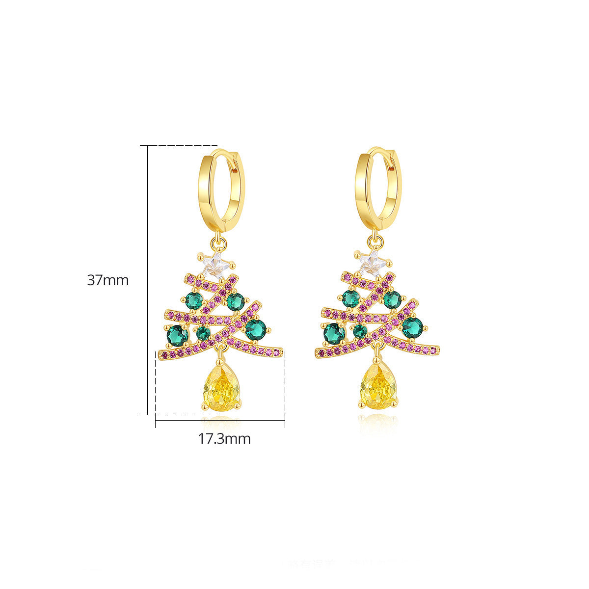 Colourful Rhinestone Christmas Tree Earrings in Gold