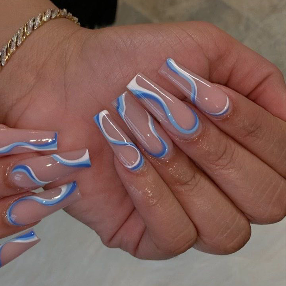 Press-On Soft False Nails, Finished Wearable Nails in Blue, Purple and Pink