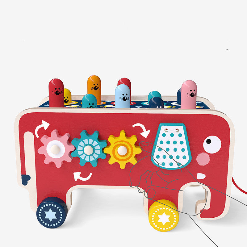 Montessori Wooden Pounding Bench with Animal Bus for Toddlers