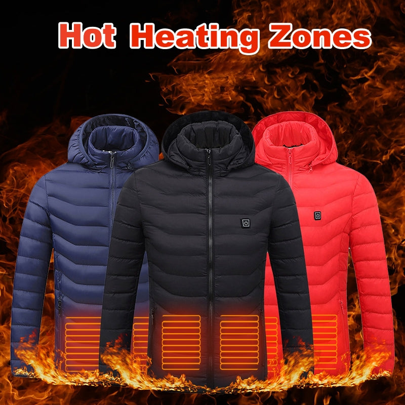 USB Heated Jacket With Removable Hood, Zip-Up Winter Coat